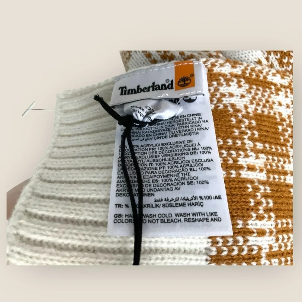 Timberland Plaid Scarf Tan Cream Knit Fall Academia Western Unisex Warm‎ Holiday